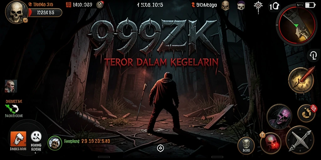 Tangkapan layar 999ZK menunjukkan suasana menyeramkan dan gameplay yang mendebarkan.