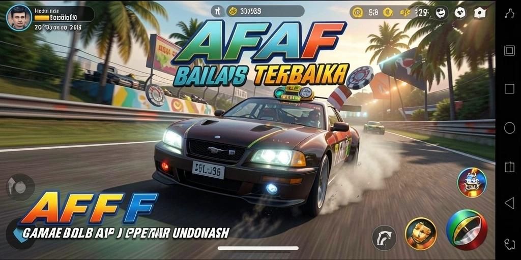 Tampilan gameplay balap mendebarkan di AFAF dengan mobil yang berlomba.
