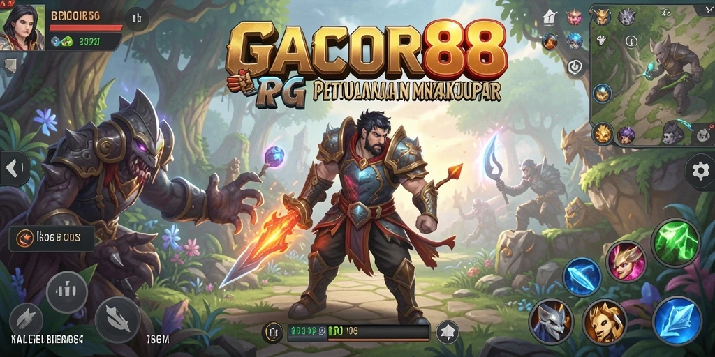 Screenshot GACOR88 menampilkan karakter dalam pertempuran epik RPG.