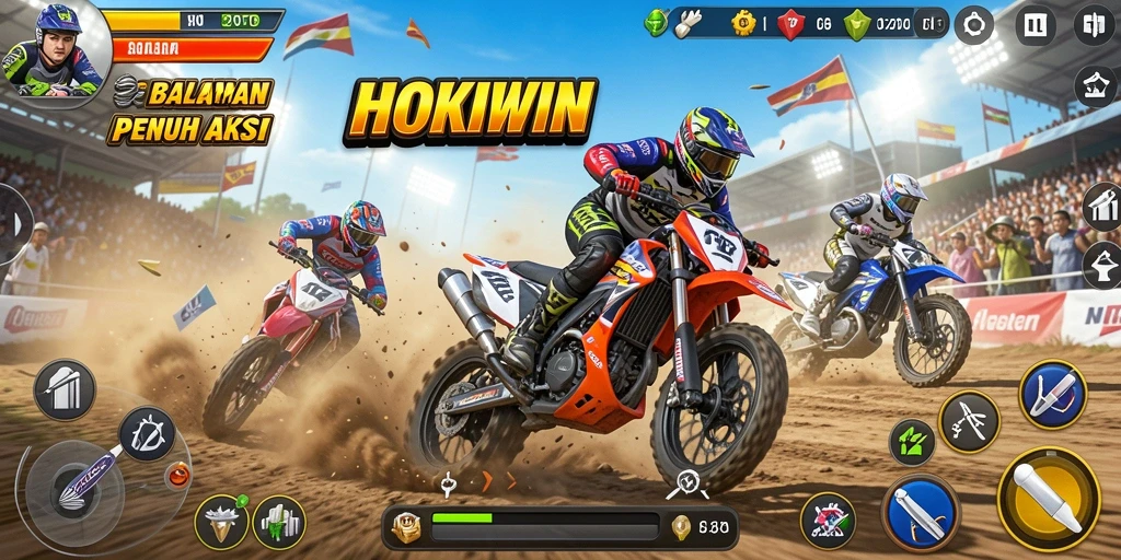 Tampilan gameplay HOKIWIN yang mendebarkan saat balapan motor.