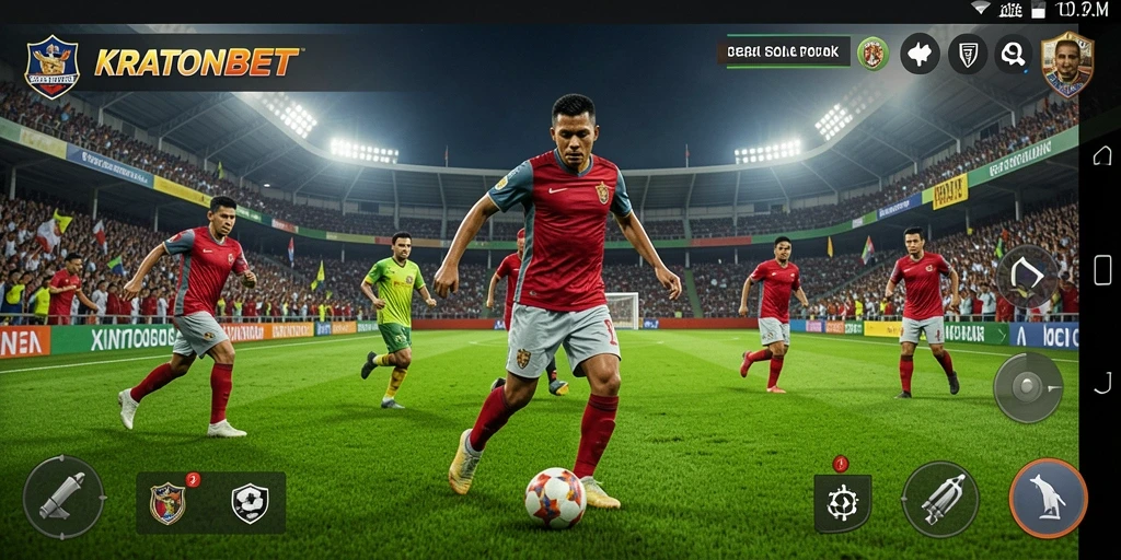 Tampilan gameplay KRATONBET dengan aksi sepak bola seru.