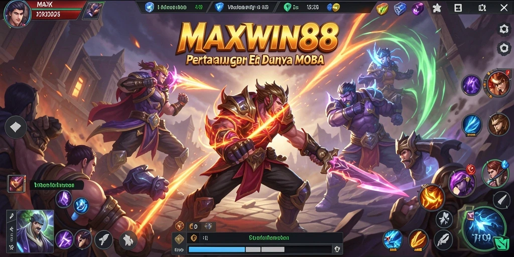 Tangkapan layar gameplay MAXWIN88 yang menunjukkan aksi pertarungan MOBA.