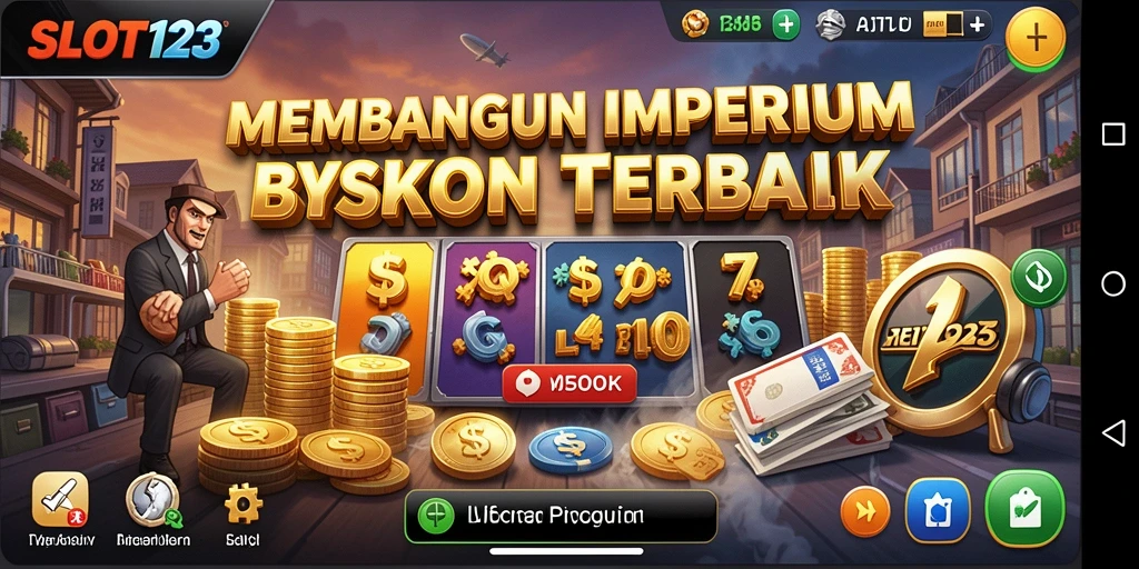 Screenshot menunjukkan gameplay seru membangun bisnis di SLOT123.